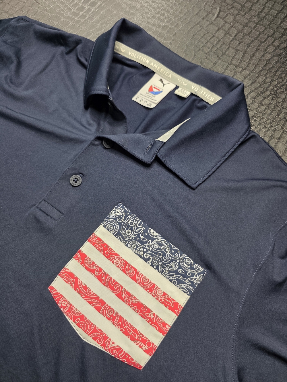 Volition x Puma Collab Golf Polo Men's Size Medium Navy with Patriotic Pocket